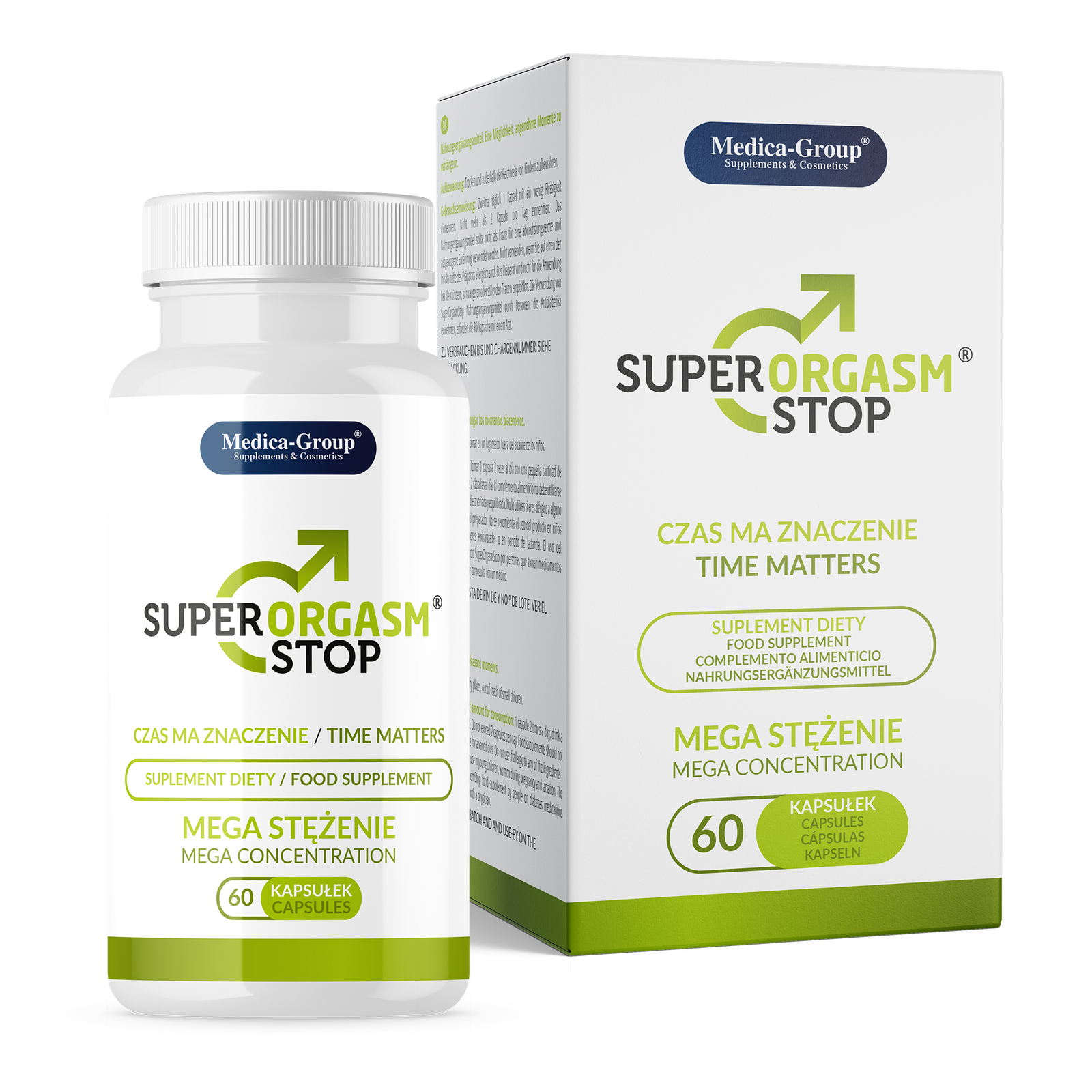 Super Orgasm Stop Capsules x60 bottle and box