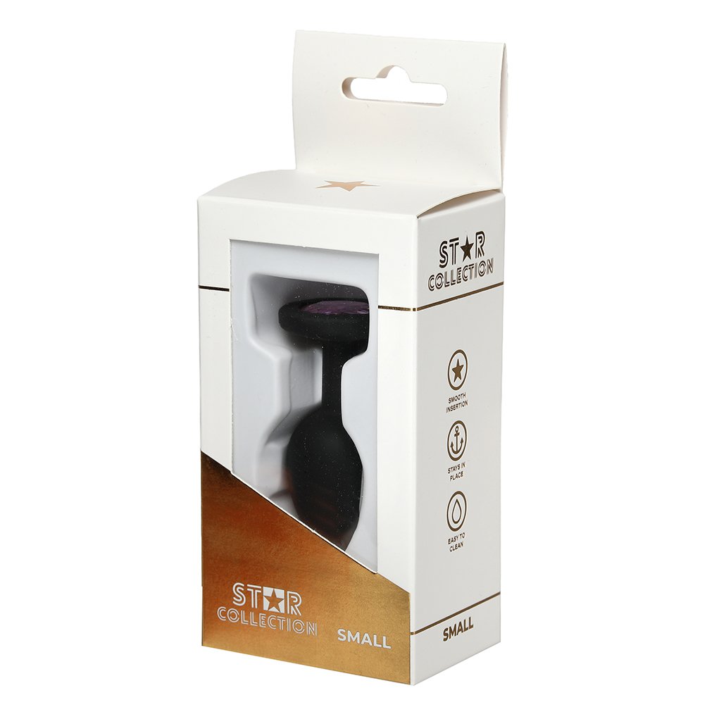 Black silicone anal plug with light pink jewel