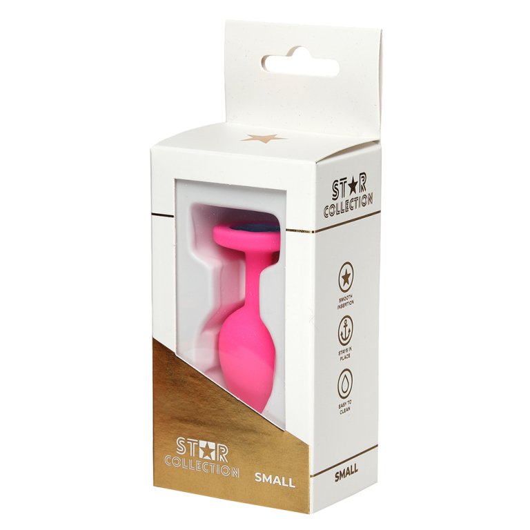 Pink silicone anal plug with light blue jewel