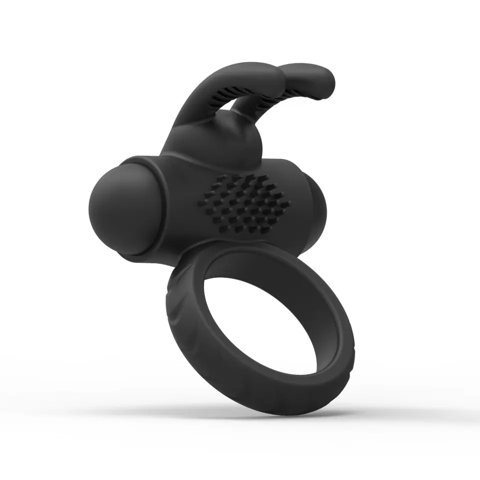 Black silicone vibrating couples ring product view 2